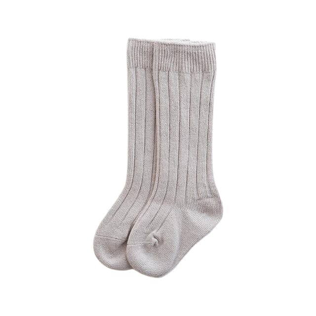Ribbed Thigh High Baby Socks Beige 0-6 M 