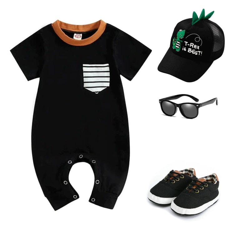 Black Striped Pocket Baby Jumpsuit   