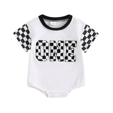 Race Flag Baby Birthday Romper 9-12 M  