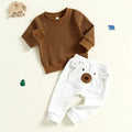 Long Sleeve Waffle Bear Pants Baby Set   