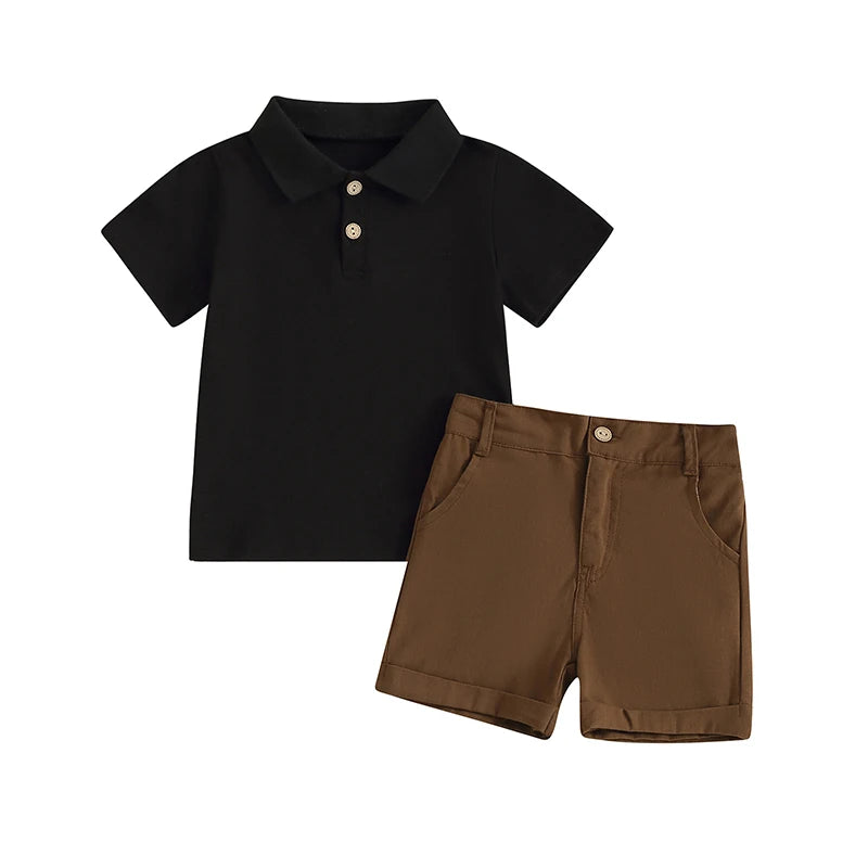 Classic Polo Shirt And Shorts Toddler Set Black & Brown 12-18 M 