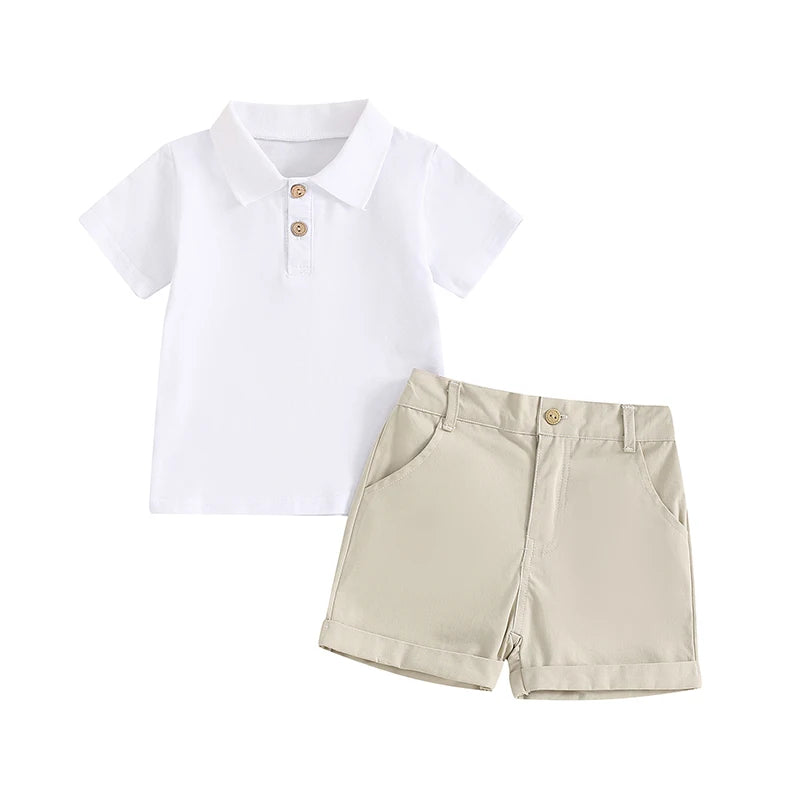 Classic Polo Shirt And Shorts Toddler Set White & Beige 12-18 M 