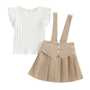 Pleated Suspender Skirt Toddler Set Khaki 6T 