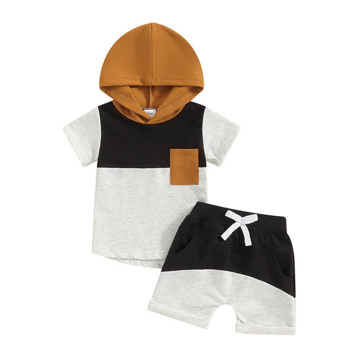 Color Block Hooded Shorts Toddler Set Black 3-6 M 