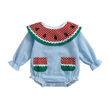 Long Sleeve Watermelon Baby Romper Blue 12-18 M 