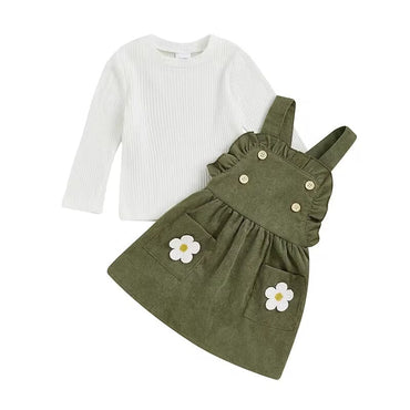 Flower Suspender Skirt Toddler Set Green 9-12 M 