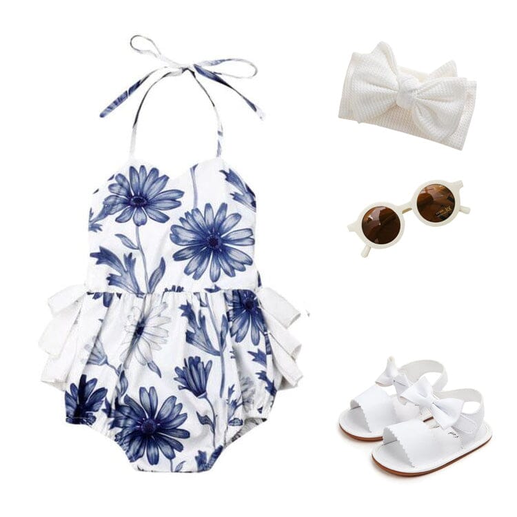 Straps Ruffled Floral Baby Romper   