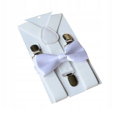 Adjustable Suspender Bow Tie Toddler Set White  