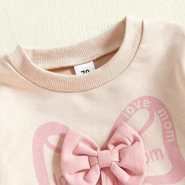 Love Mom Long Sleeve Ruffle Bow Set   