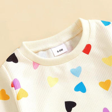 Rainbow Hearts Waffle Long Sleeve Baby Set   