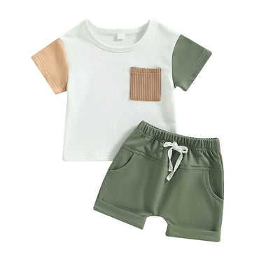 Ribbed Pocket Solid Shorts Baby Set   