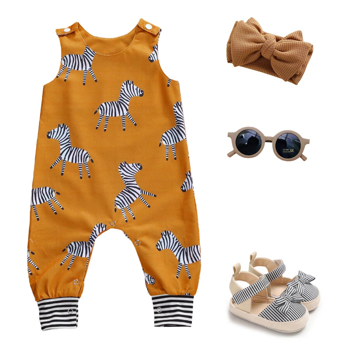 Mustard Zebra Baby Jumpsuit   