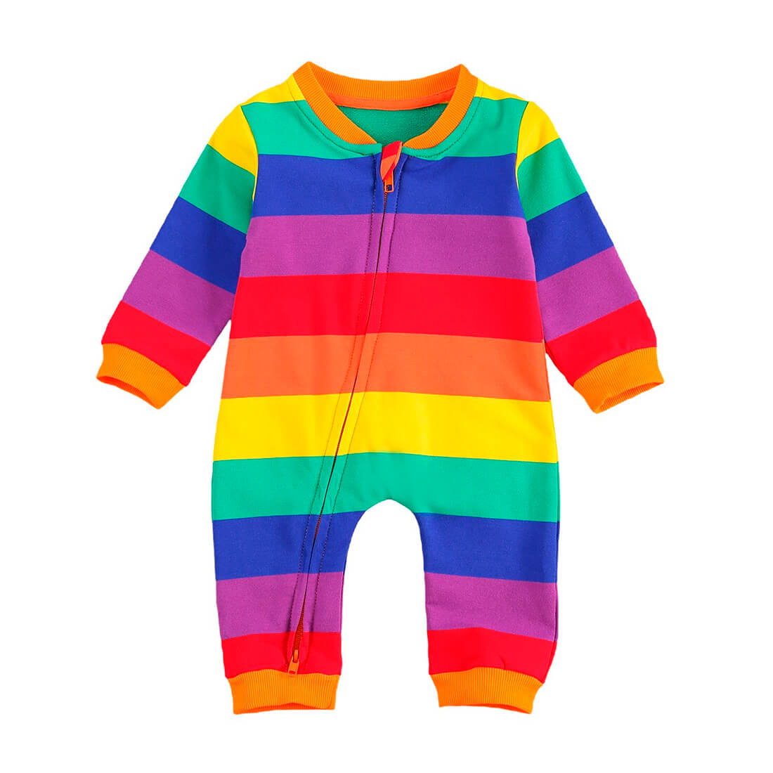 Striped Rainbow Zipper Baby Jumpsuit