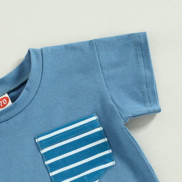 Striped Pocket Tee Solid Shorts Baby Set   