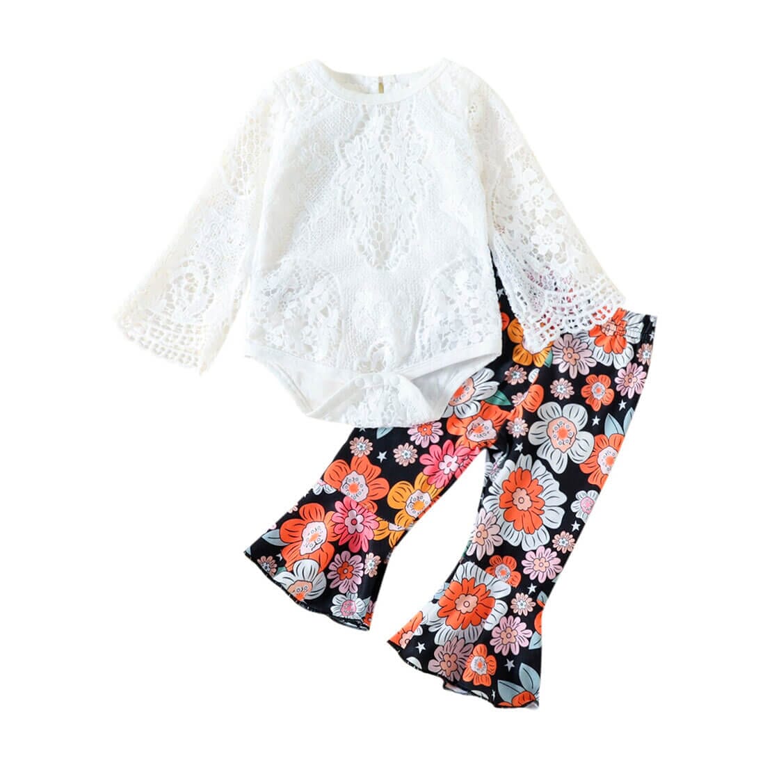 Lace Floral Bell Bottom Pants Baby Set