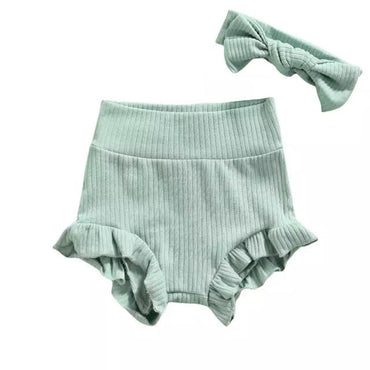 Solid Ribbed Baby Shorts Green 0-3 M 