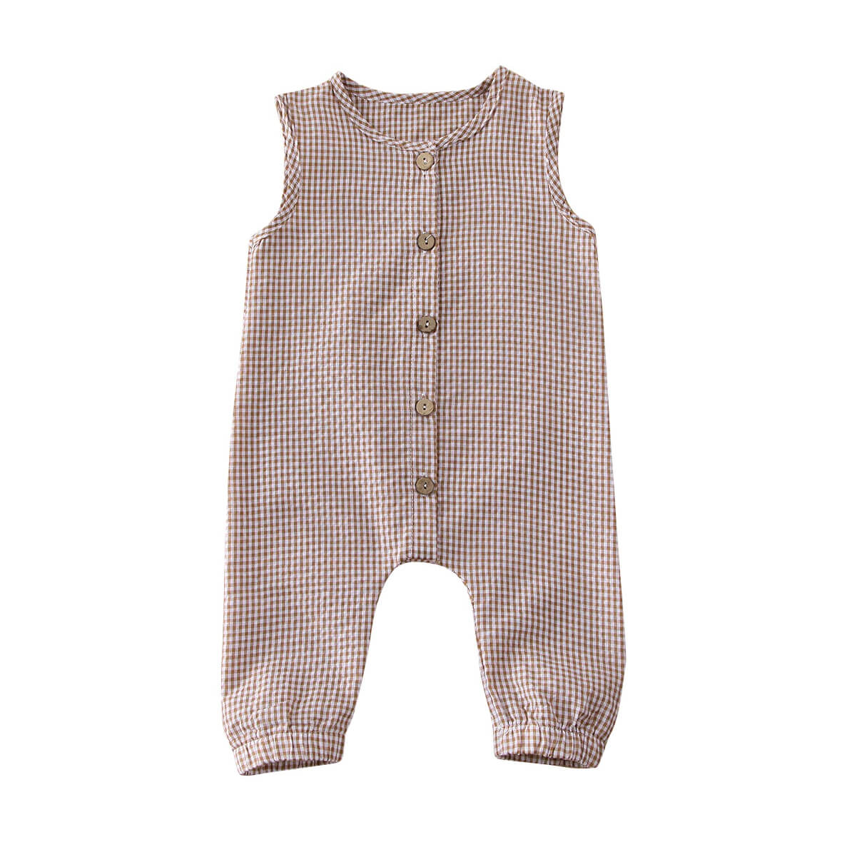 Sleeveless Plaid Baby Jumpsuit Khaki 0-3 M 