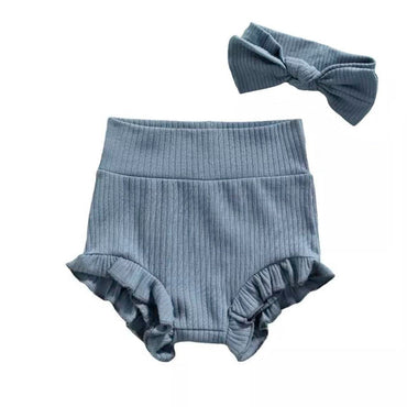 Solid Ribbed Baby Shorts Blue 0-3 M 