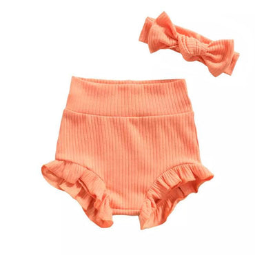 Solid Ribbed Baby Shorts Orange 0-3 M 
