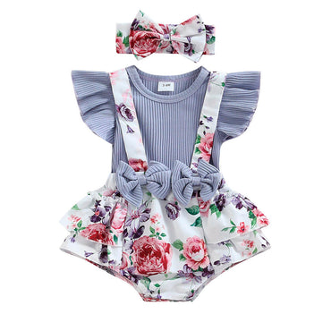 Floral Bows Ruffled Baby Romper
