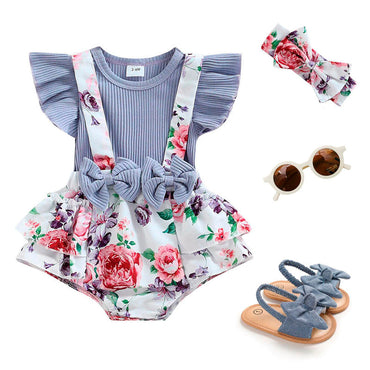 Floral Bows Ruffled Baby Romper   