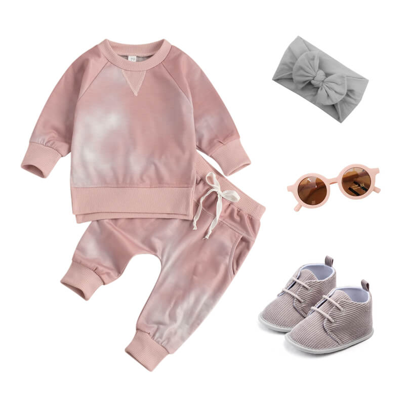 2-piece Toddler Girl Tie Dye Hoodie and Elasticized Pants Casual Set