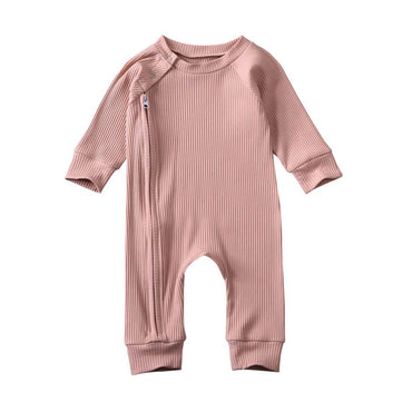 Zipper Long Sleeve Baby Jumpsuit Pink 0-3 M 