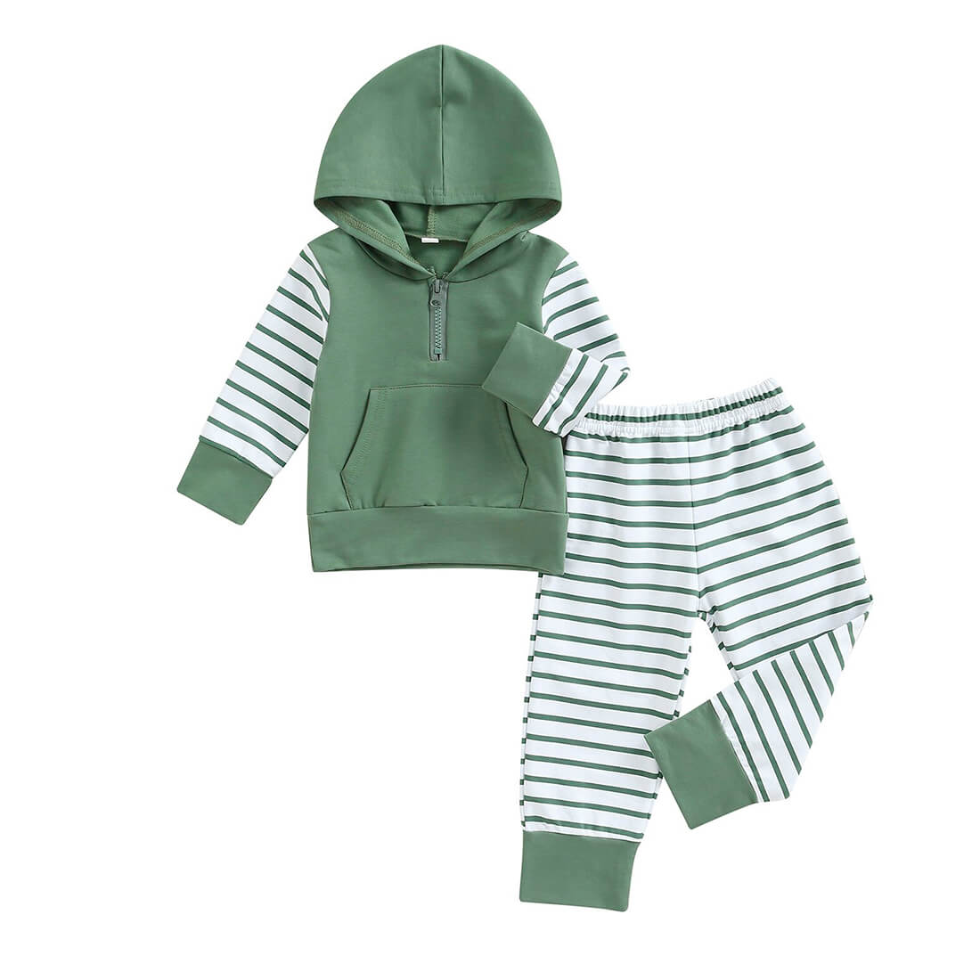 Striped Pants Hoodie Toddler Set Green 12-18 M 