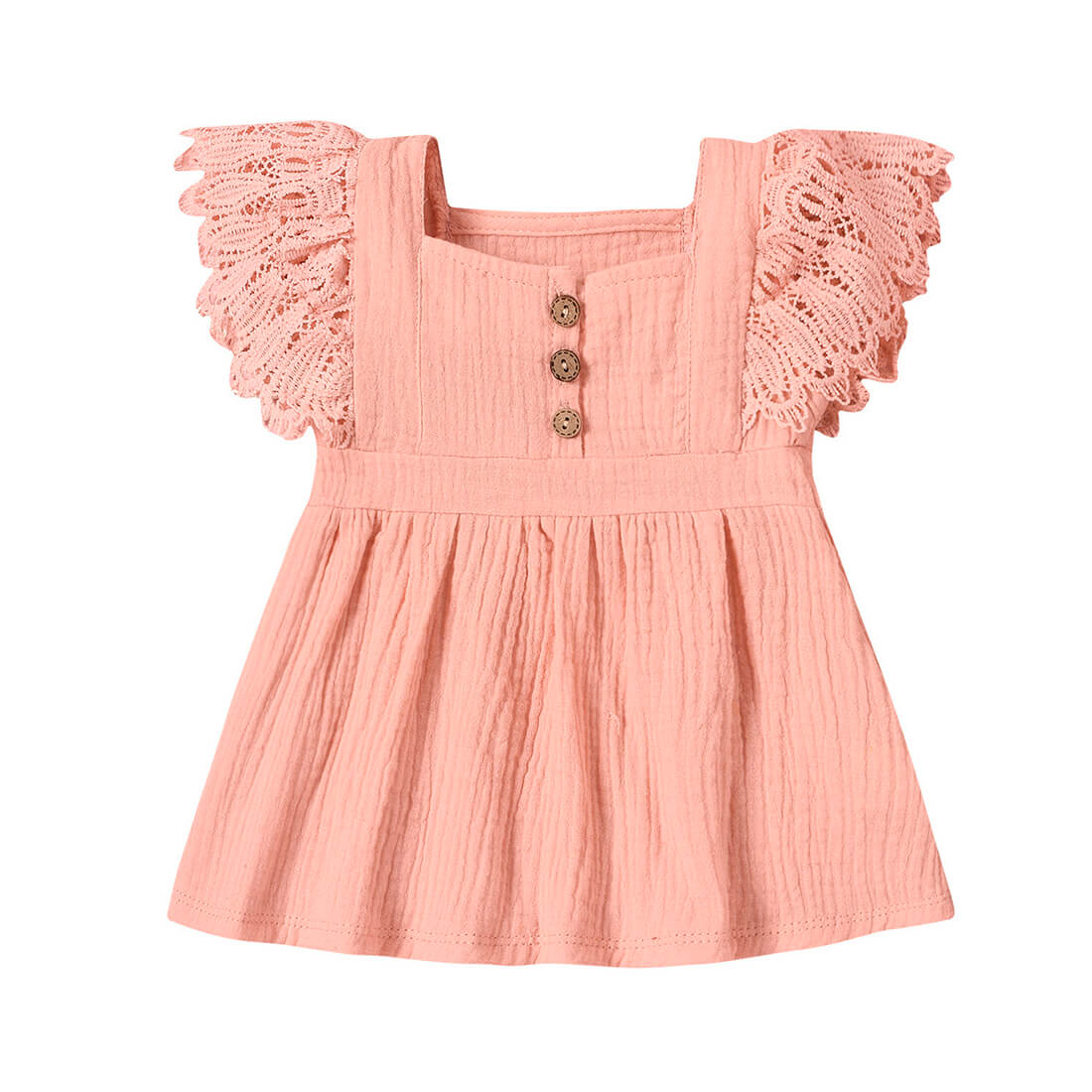 Solid Lace Sleeve Baby Dress Pink 0-3 M 