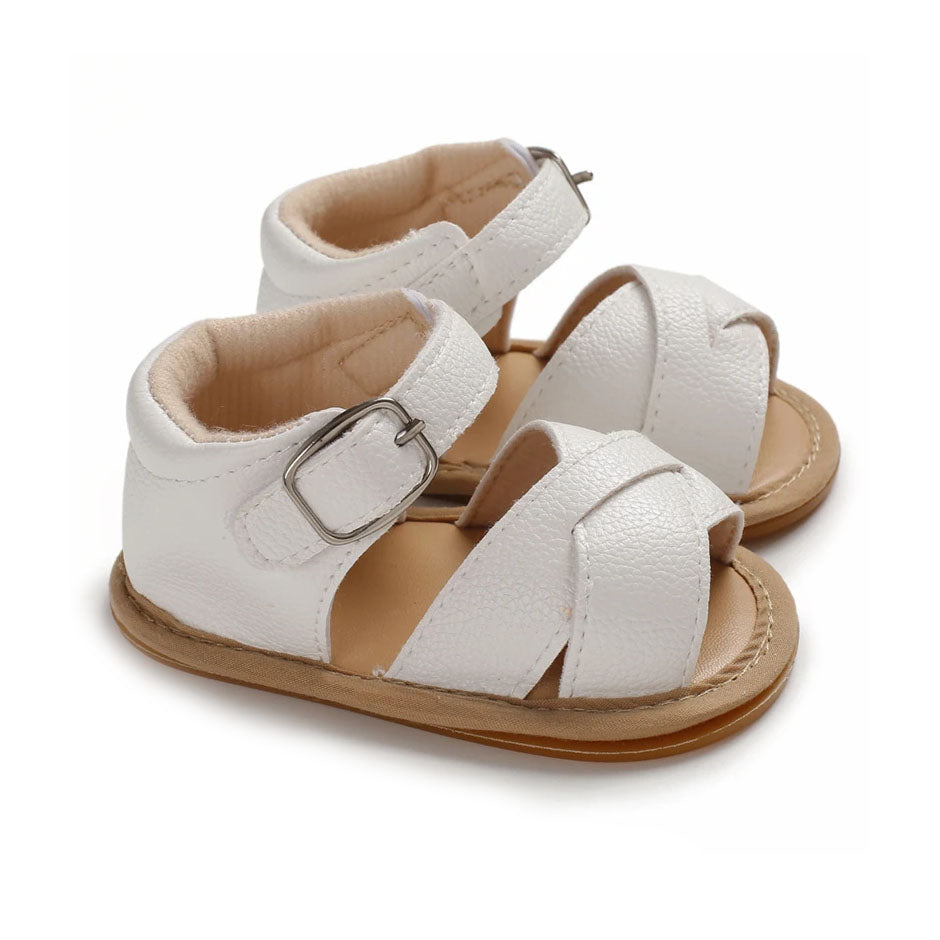 White Leather Crossover Baby Sandals