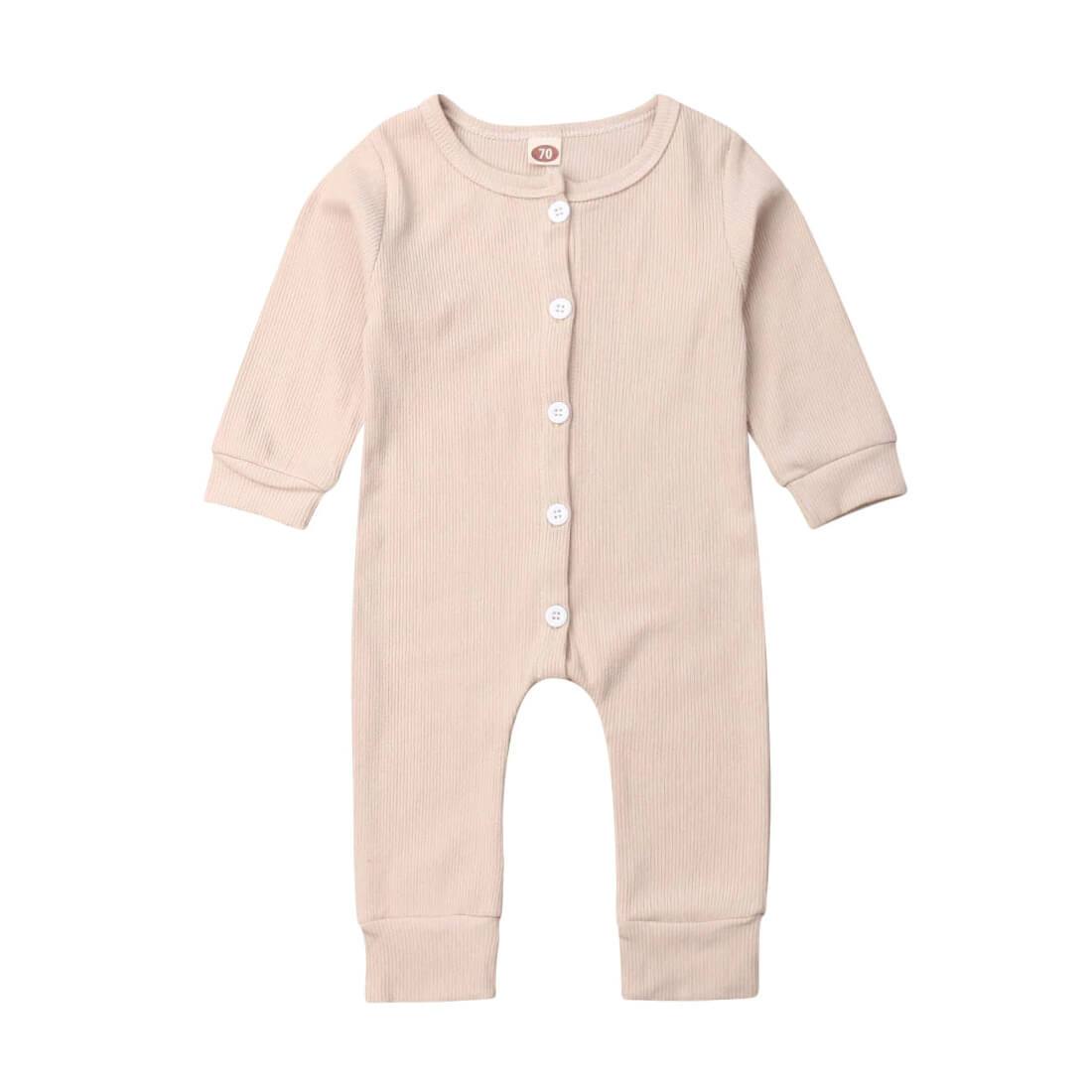 Long Sleeve Solid Baby Jumpsuit Beige Yellow 12-18 M 
