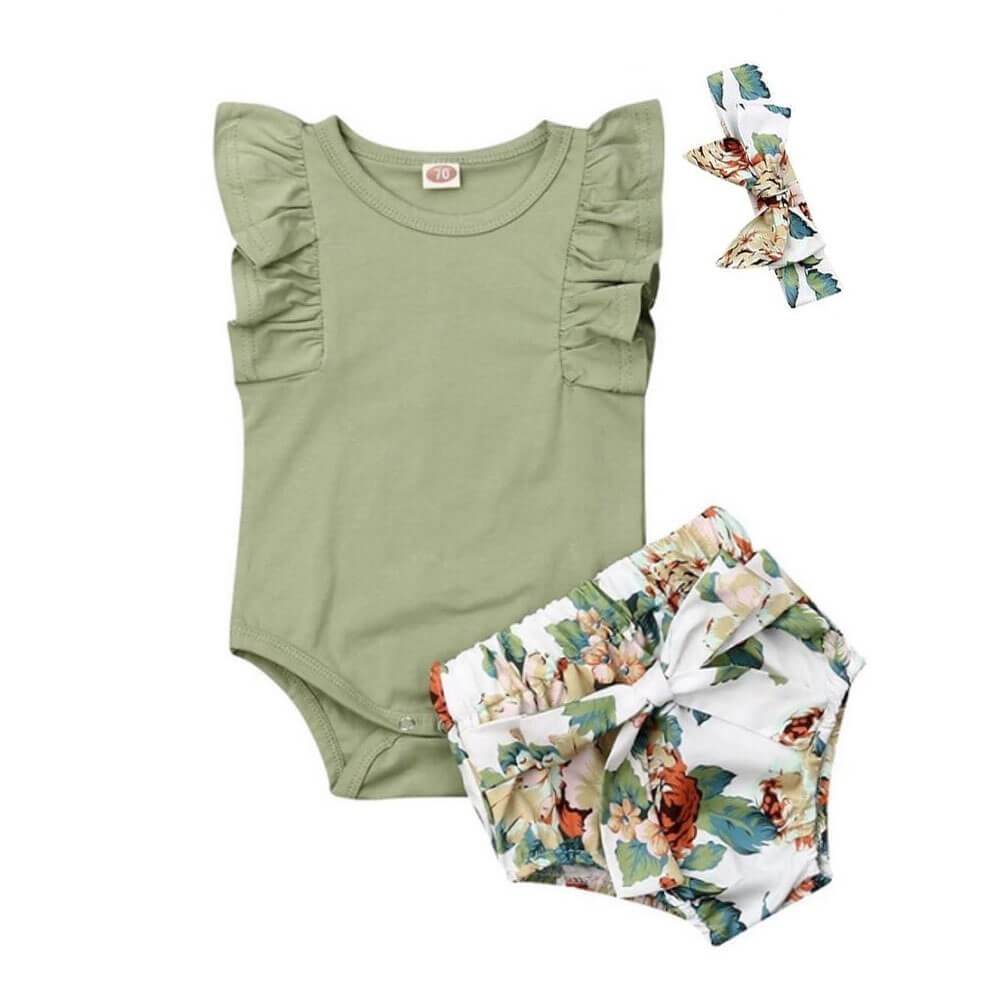 Olive Ruffled Floral Set - The Trendy Toddlers