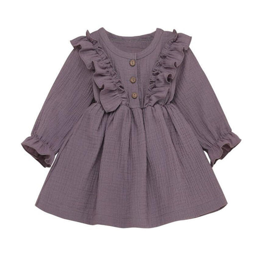 Long Sleeve Ruffled Toddler Dress Purple 5T 