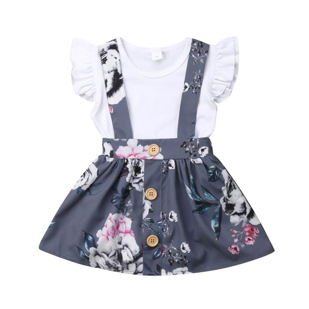 Baby Girl Floral Suspender Skirt 2-Piece Outfit Set – The Trendy Toddlers