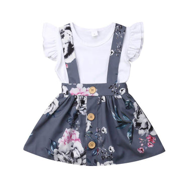 Floral Suspender Skirt Baby Set   