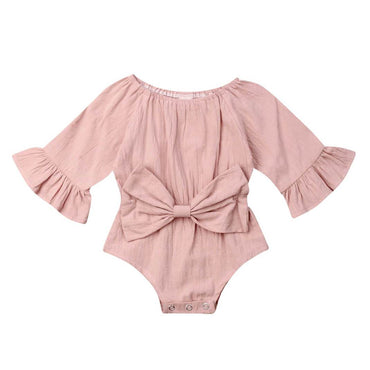 Long Sleeve Bow Baby Romper Pink 18-24 M 