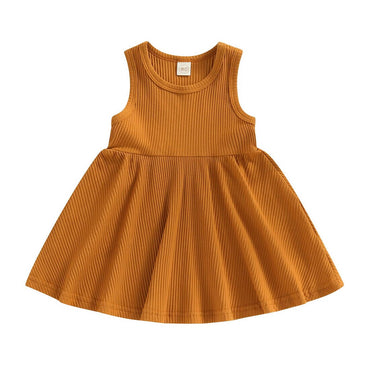 Sleeveless Solid Ribbed Toddler Dress Brown 9-12 M 