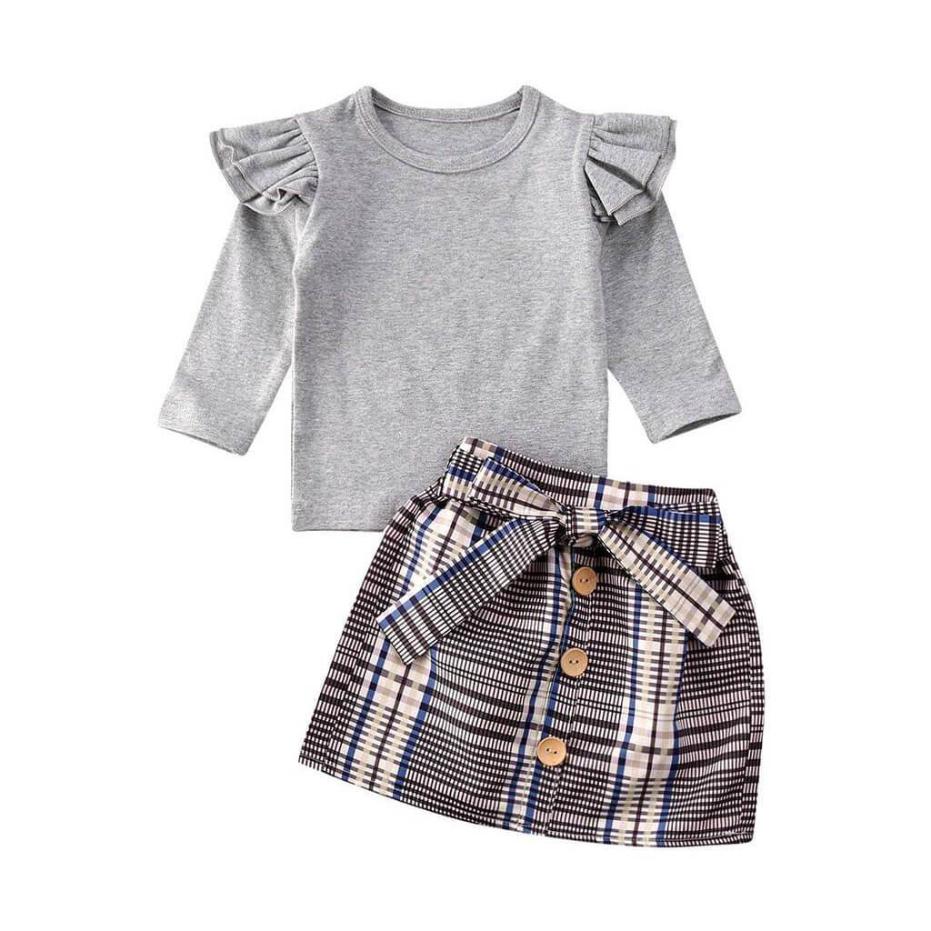 Gray Plaid Skirt Toddler Set