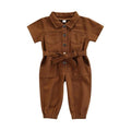 Solid Collar Toddler Jumpsuit Brown 12-18 M 