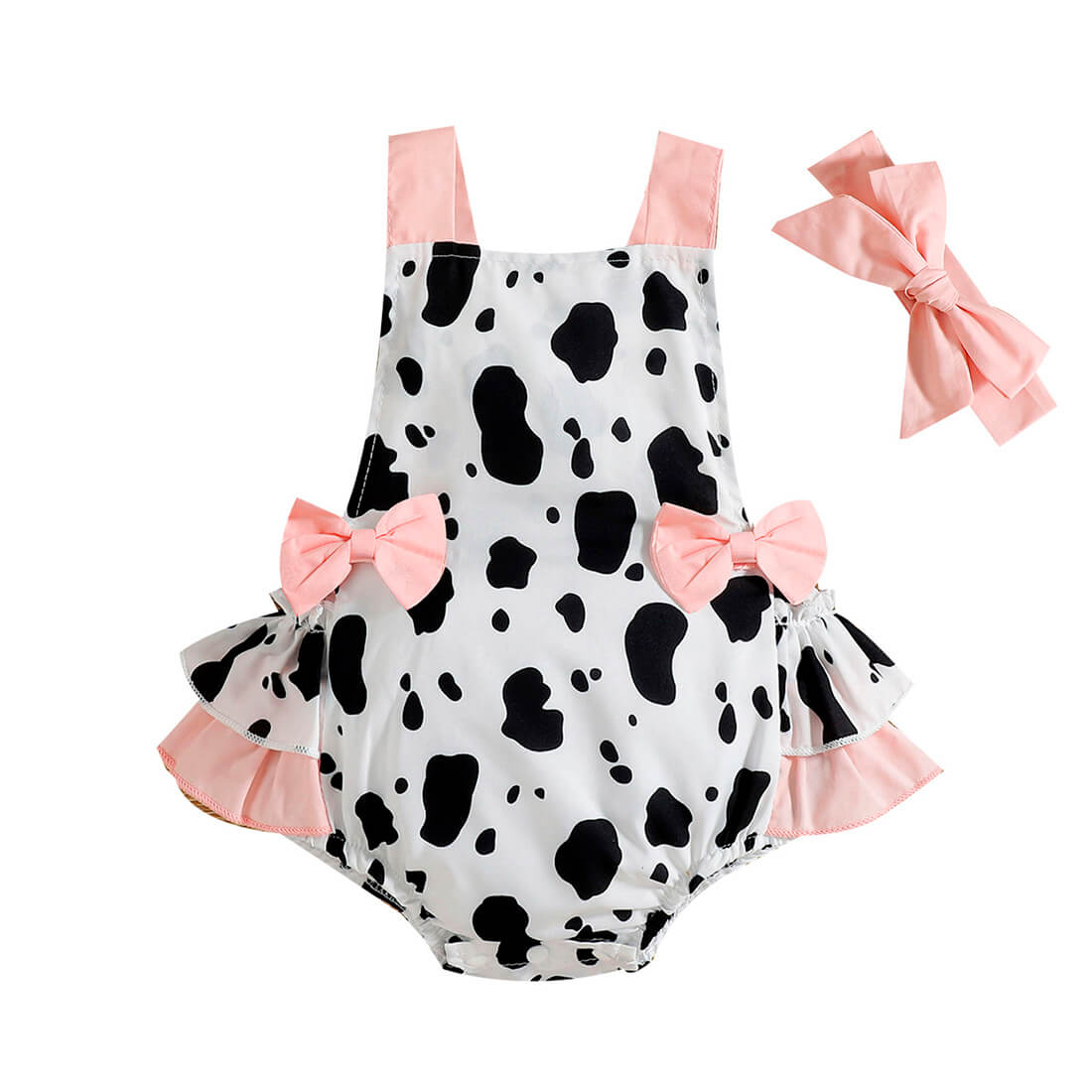 Pink Bows Cow Baby Romper   