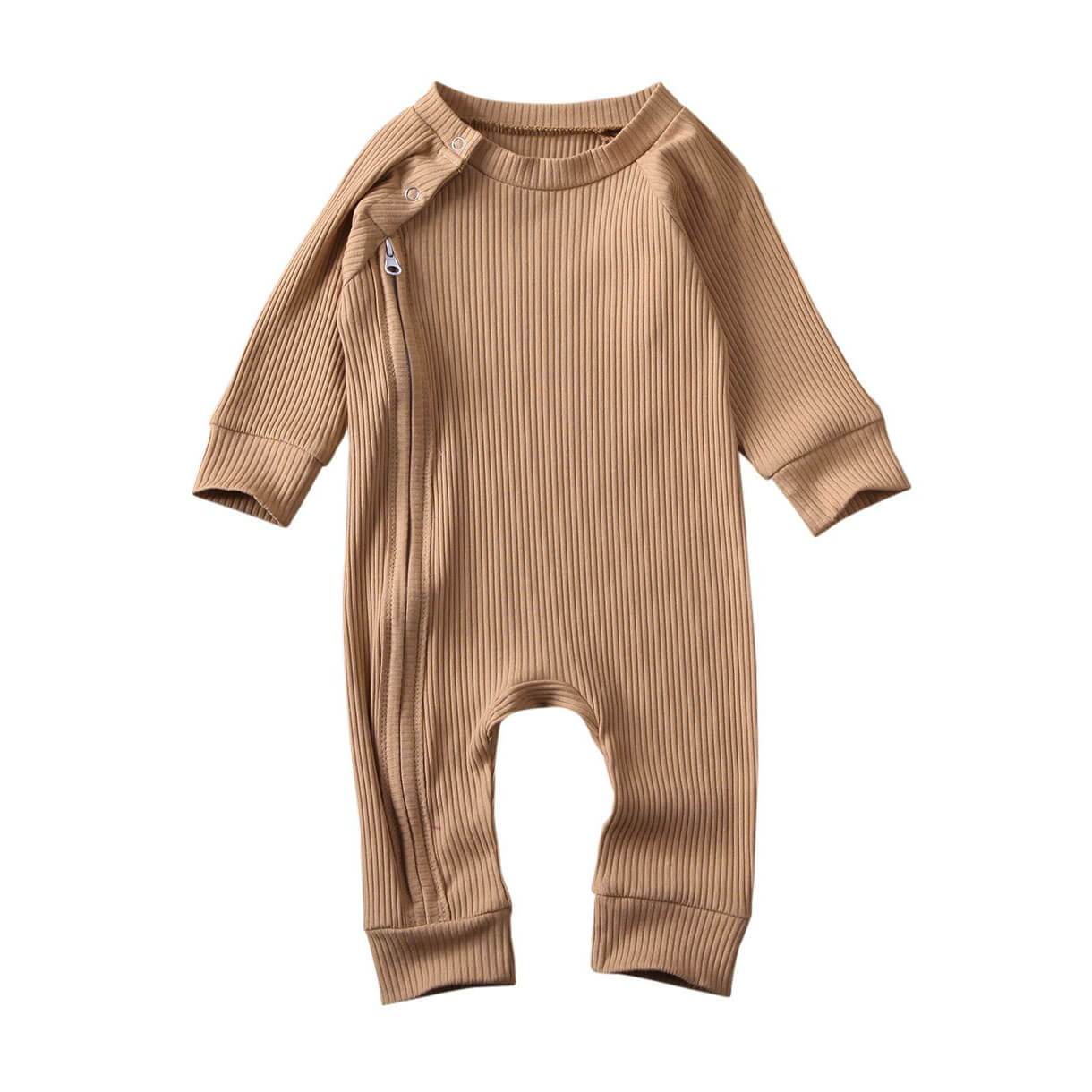 Long Sleeve Zipper Baby Jumpsuit Brown 12-18 M 