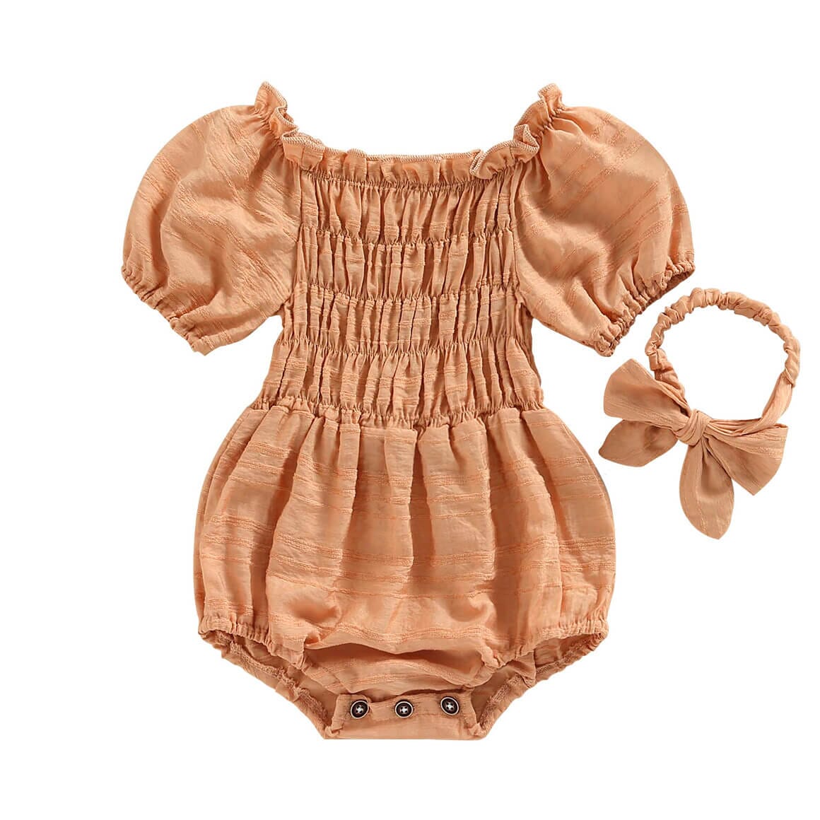 Puff Sleeve Solid Ruffled Baby Romper