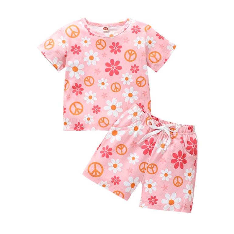 Short Sleeve Pink Floral Baby Set   