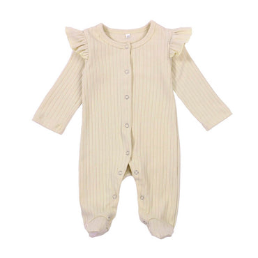 Long Sleeve Ruffle Footed Baby Jumpsuit Beige 0-3 M 