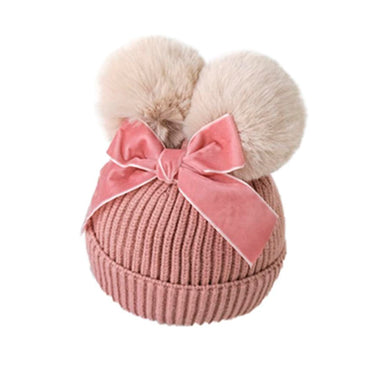 Pompom Knitted Hat Pink  