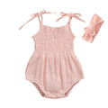 Solid Linen Straps Baby Romper Pink 9-12 M 