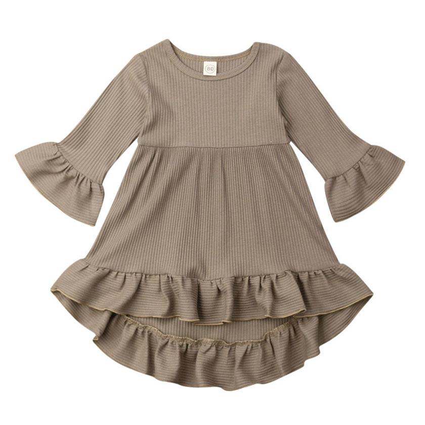 Ribbed Solid Toddler Dress Khaki 18-24 M 
