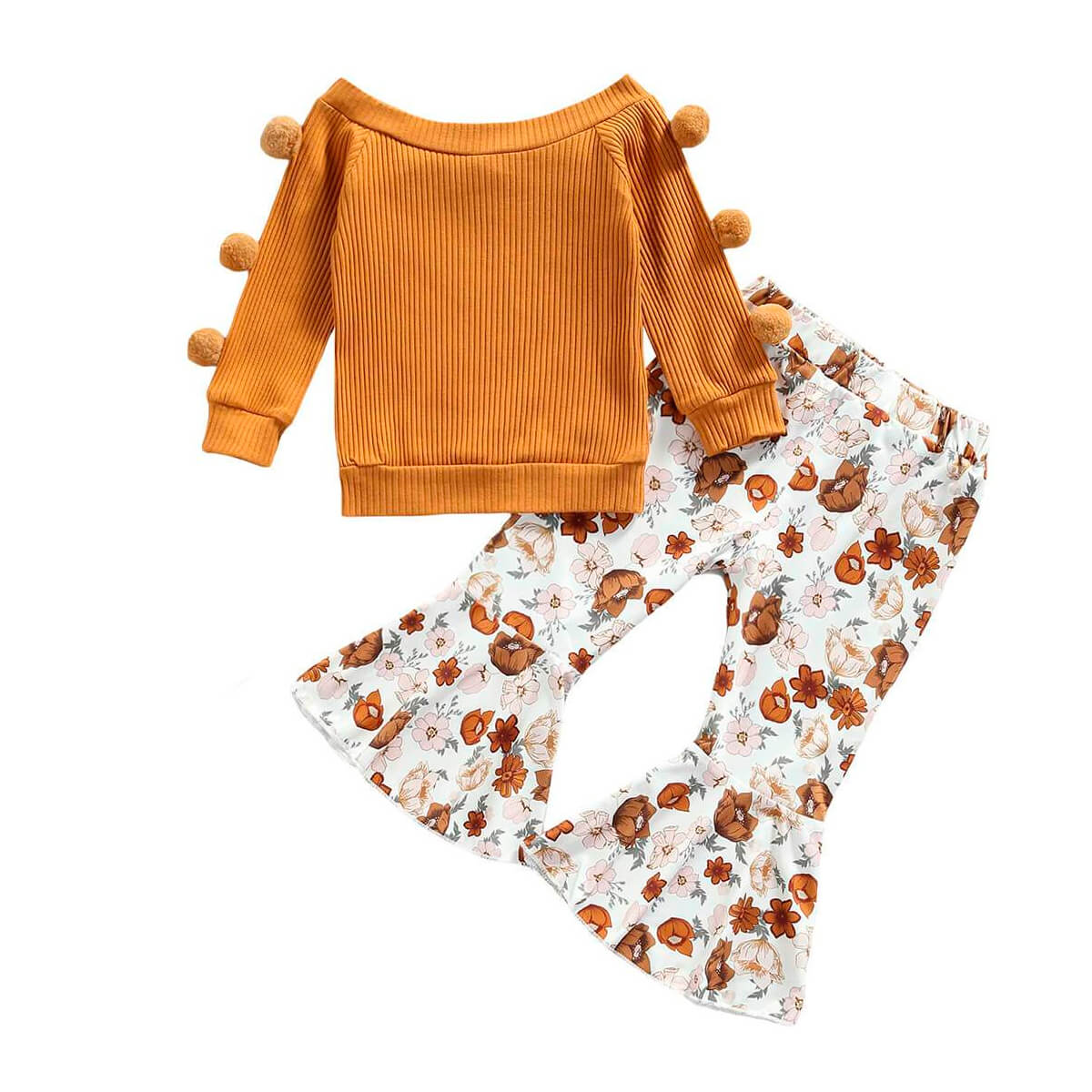 Toddler Girl Solid Knitted Floral 2-Piece Outfit Set – The Trendy Toddlers