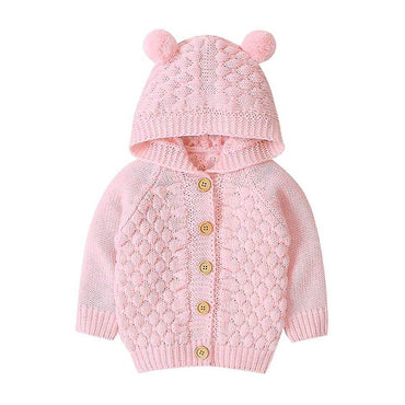Solid Knit Hooded Baby Cardigan Pink 18-24 M 
