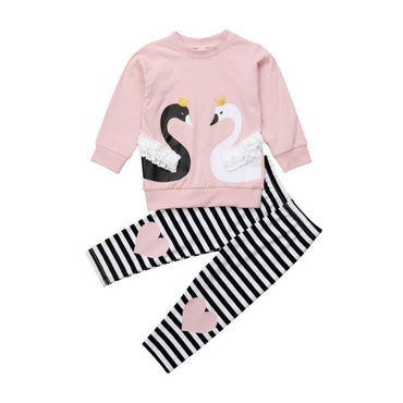 Pink Swan Striped Set - The Trendy Toddlers